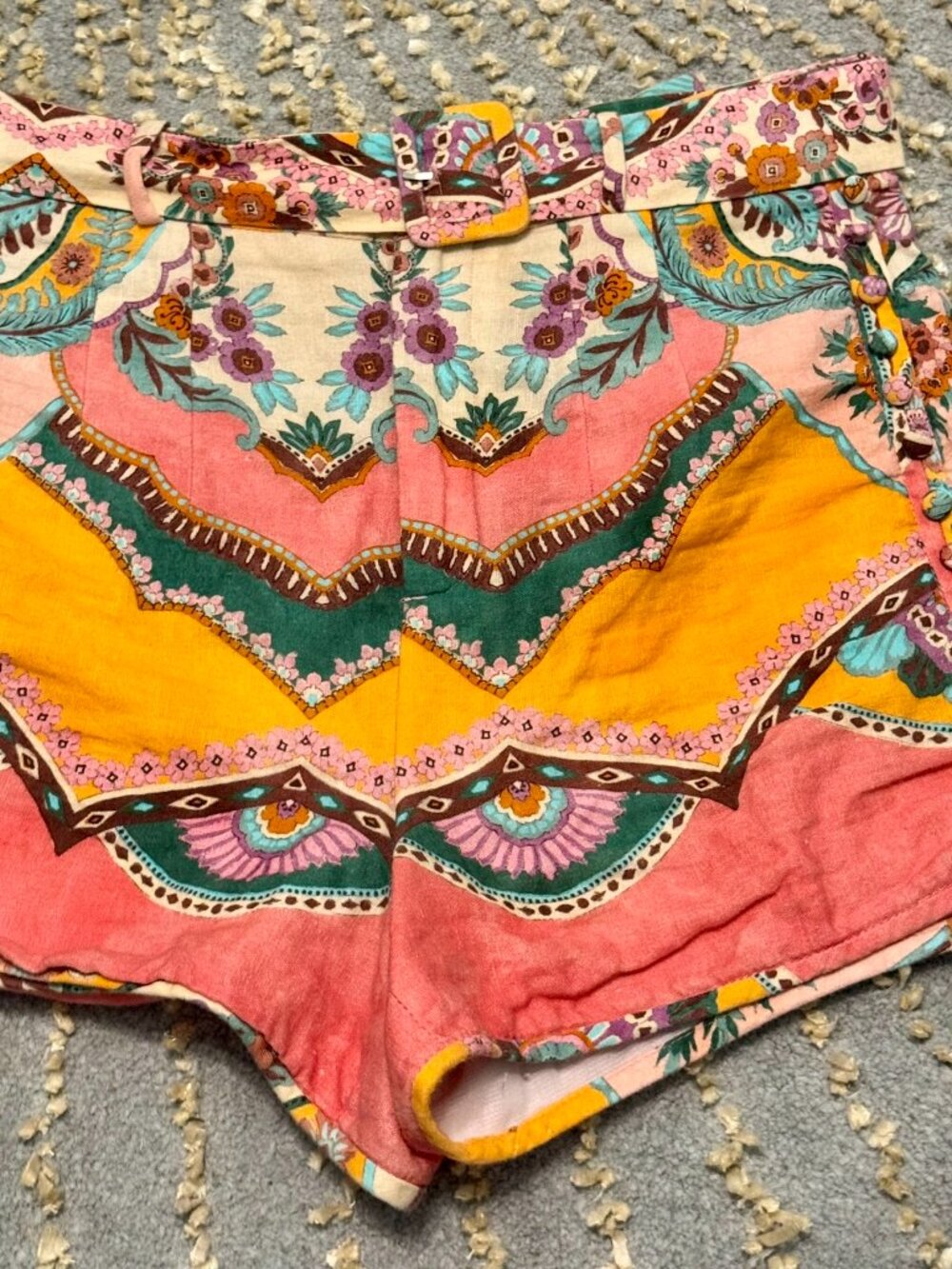 ZARA Belted Linen Blend Print Shorts – Medium | Pink Moroccan Boho | EUC